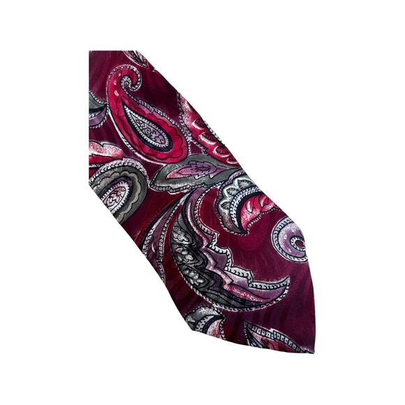 Vintage Oscar de la Renta NWT Silk Necktie Maroon Paisley - Picture 2 of 3